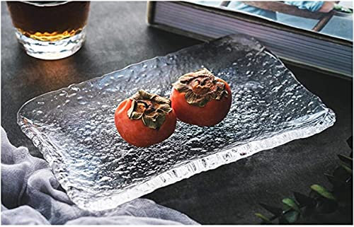 BTCHING Irregular Large Glass Plate, Vegetable and Fruit Plate, Salad Plate, Soup Plate, Dessert Plate, Tea Wash(Color:Clear;Size:B)