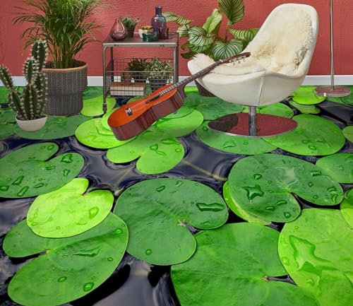 Benutzerdefinierte Selbstklebende Boden Wandtapete 3D-Lotusblatt, 150 x 105 cm Bodenfliesen Aufkleber Wohnzimmer Studie Pvc Wasserdicht Tragen 3D Bodenbelag Tapete