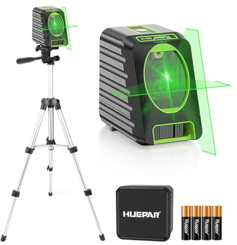 Huepar BOX-1G-TP Kreuzlinienlaser Grün, Linienlaser Selbstnivellierenden mit Pulsfunktion, Umschaltbar Vertikale- und Horizontaler Linie mit H130° / V150° Abstrahlwinkel, 25m Arbeitsbereich