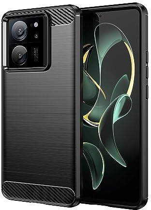 owlhold Funda para Xiaomi 13T / Xiaomi 13T Pro 5G, Texturas cepilladas y de Fibra Carbono Carcasa, Ultrafina TPU Suave Militar Protector Capa Antigolpes, Anti-Raspaduras, Antideslizante Case, Negro