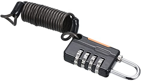 PATIKIL 1 Pack 4 Digit Combination Lock, Helmet Padlock Cable Lock Gym Locker Lock with 3.28Ft Flexible Security Steel Lock Wire for Bike Locker Travel Luggage, Black