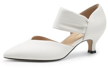 DREAM PAIRS Women's Kitten Heels Low Pumps Shoes Pointed Closed Toe Slip on Dress Work Bridal Party Wedding,Size 8,White,DWUMPU2506