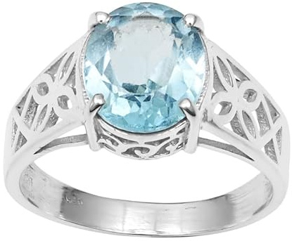 NILOY Bague en argent sterling 925 avec topaze bleue et bande en argent - Magnifique bague pour homme et femme - Bijou fait main PGR-0002_65 (20,7), Pierre précieuse, Topaze bleue