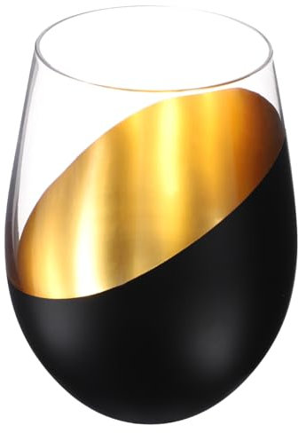 HOLIDYOYO Bicchiere da Vino Senza Gambe Design Inclinato Nero e Oro Bicchiere Decorativo per Whisky Cocktail e Vino per Casa Ufficio e Feste