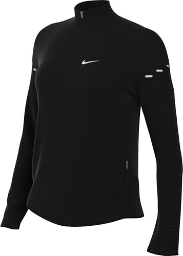 Nike Swift Camiseta De Running Dri-Fit con Cremallera De 1/4 Y Protección UV - Mujer, Black/Reflective Silv, HQ0499-010, S