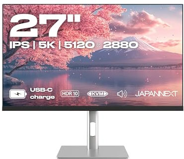 JapanNext Monitor 27 IPS 5K (5120x2880) | HDR | USB-C-Laden (90W) Höhen- & Neigungsverstellbar (HSP) Integrierte Lautsprecher | sRGB 100% G-Sync/FreeSync | 2 Jahre Garantie | JN-IPS275K-HSPC9