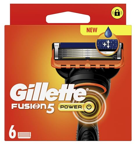 Gillette Recharges De Rasoir Fusion5 Power pour Hommes, Pack De 6, authentiques, Cartouches avec Bande Lubrifiante Améliorée, 5 Lames pour Un Rasage Manuel Efficace, Compatibles avec Manches Fusion