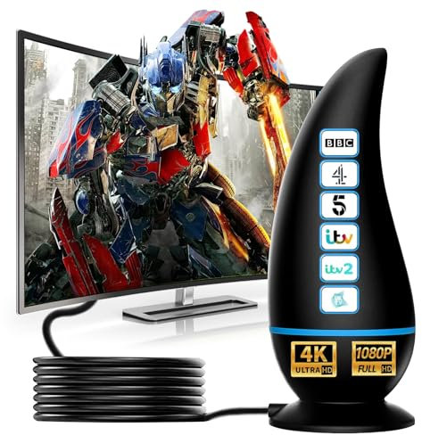 Tv Aerial,Reception Distance Over 560 Miles 360° Reception,Tv Aerial Booster And Magnetic Support Base For Freeview Aerial, Portable Tv Antennas For 4k 1080p Hd Local Channels And All Televisions