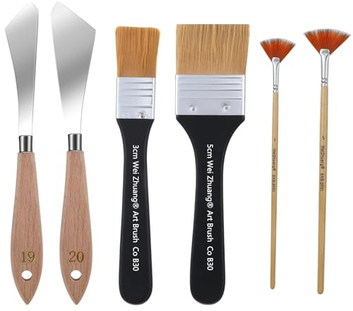 6-Teiliges Malmesser-Set, Hintergrundmixer, Flachpinsel und Fächerpinsel, Künstler-Palettenmesser aus Edelstahl, Landschaftspinsel für Leinwand Acryl Ölgemälde
