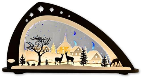 weigla - Arco de vela original de los Montes Metálicos I Diseño de noche silenciosa I Arco de luces LED I Tamaño 66 x 33,8 x 6 cm I Incluye iluminación I Decoración navideña iluminada interior I de