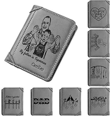 SHKINETARRY Herren-Geldbörse, personalisiertes Fist Bump-Portemonnaie mit Vater-Kindernamen, graviertes Foto-Geldbörse, graviertes Papa-Bifold-Geldbörse, individuelle Geldbörse-Geschenke für Papa
