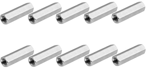 PATIKIL 8#-32 UNC 304 Stainless Steel Hex Coupling Nuts, 10 Pcs 25.4mm / 1 Length Fully Threaded Rod Coupling Nut Studding Connector Fasteners, Silver Tone
