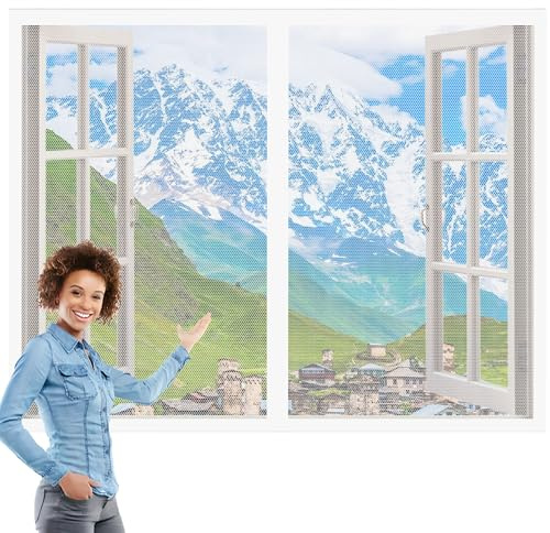 Moustiquaire à Fermeture Aimantée 206 x 67 cm Rideau Moustiquaire Fenetre Aimantée Fermeture Automatique Sans Perçage pour Salon Cuisine Baie Vitree, Blanc