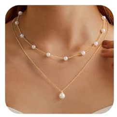 Turandoss Perlenkette Damen Halskette Gold - 14K Vergoldetes Mehrreihige Perlen Kette mit Weiße Perlen Choker Kette Goldkette Damen, Schmuck Geschenke für Mädchen Frauen Freundin Hochzeit Braut