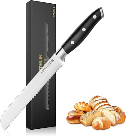 LEWITHLIN 20 cm Brotmesser Wellenschliff aus Deutsch 1.4116 Edelstahl | Ergonomischer Griff, Für Brot, Brötchen, Bagels, Kuchen