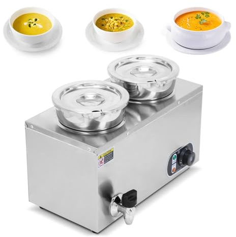 SGKOMN Scaldavivande Professionale a 2 pentole, Tavolo Elettrico a Vapore da 600 W con Regolazione della Temperatura da 30 a 85 °C, Vassoio scaldavivande per Buffet per Cioccolato, l
