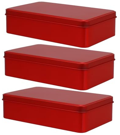 COLLBATH 3 Stück Rechteckige Metalldosen mit Deckel Luftdichte Aufbewahrungsboxen aus Weißblech für Kekse Tee und Snacks Multifunktionale Vorratsbehälter für Zuhause und Unterwegs Rot