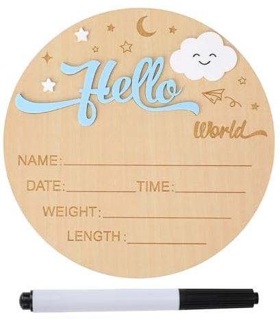 Cartelli di Benvenuto per Neonati, Cartello Rotondo in Legno da 15cm con Nuvole Lunari e Hello World l'Annuncio di Nascita Accessori Foto per Neonati Baby Shower Ospedale Asilo Nido