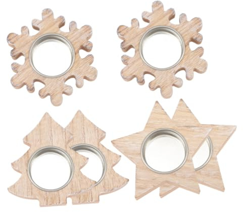 WEKADRIN 6 Stück Holz Kerzenhalter Mdf Weihnachtliche Teelichthalter Weihnachtsbaum Stern Schneeflocke Dekoration Für Tisch Und Fest