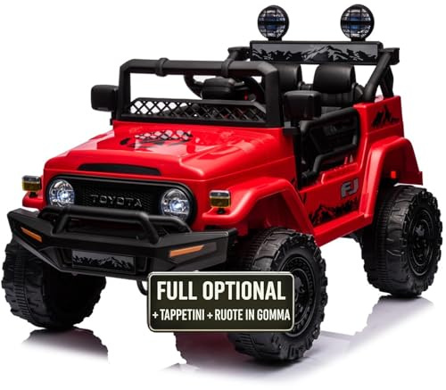 TOYSCAR Auto Macchina Elettrica per Bambini Jeep Toyota Fj Cruiser 12V Ruote in Gomma Full Optional Sedile Pelle Porte Apribili Tappetino e Telecomando (Rosso)