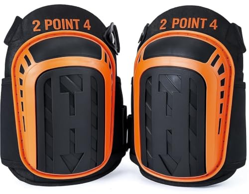 2POINT4 Heavy-Duty Gel Knee Pads for Work – Industrial Strength Construction Knee Pads with Anti-Slip Shield, Adjustable Straps & Gel Cushioning – Ideal for Flooring, Roofing, Tiling, Gardening & DIY