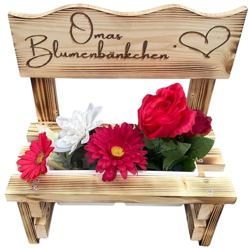 Generisch Kleine Blumenbank aus Holz mit Wunschgravur – Rustikale Pflanzenbank für Innen & Außen – Geschenkidee - Deko für Blumen personalisiert - Outdoor Garten Geschenk Oma Mama Muttertag Hochzeit