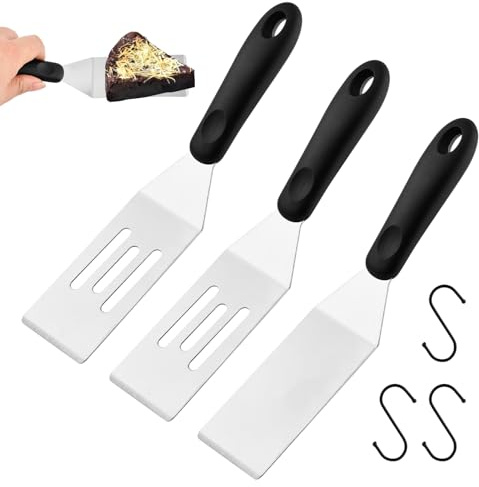 3pcs Small Spatula Set with 3 Hooks for Hanging,Mini Serving Spatula for Flipping,Cooking,Baking,Stainless Steel Brownie Spatulas with Non-Slip Handle for kitchen Use