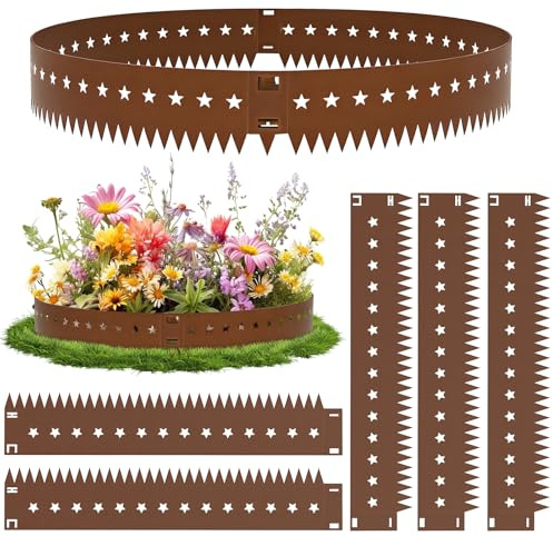 5 Pièces 5.37M Bordures de Jardin Métal,Hauteur 20cm Flexible Bordure de Pelouse,Résistantes aux Intempéries,Résistante à la Rouille,Style Star Bordures pour Cour, Jardin, Pelouse