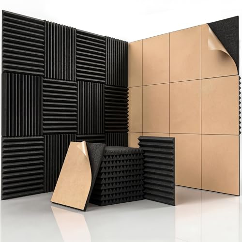 HERTBER 36 Stück Akustikschaumstoff, Schalldämmung Selbstklebend, 30 x 30 x 2,5cm Keil Akustikpaneele Selbstklebend, Schallschutzplatten für Tonstudio, Büro, Decke