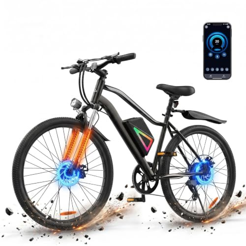 Finbike EB3S 26 Electric Bikes for Adults, Mountain Bike with 36V 15Ah Removable Battery, PAS MAX 100KM Range, 7 Speed E-Bike with APP Control, Ebike with Smart LCD for Commuting & MTB