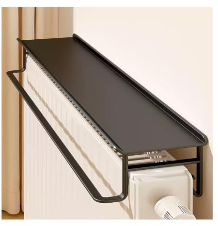 LINGDSWULING Radiator Shelf No Drilling Heat Resistant Radiator Cover Smooth Edges With No Burrs Adjustable Over Radiator Shelf for Office Living Bedroom Hallway(Black,40x14x12cm)