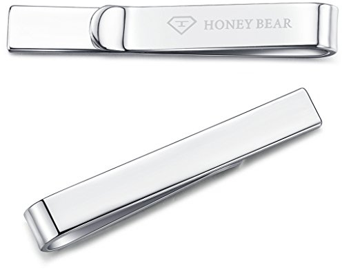 Honey Bear 4cm Herren Kinder Krawattennadel Krawattenklammer für schmale Krawatten Edelstahl Tie Clip (Glänzendes Silber)