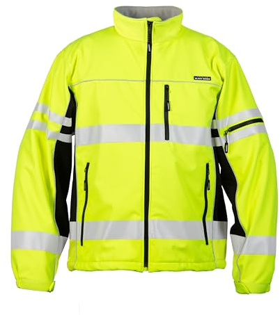 Kishigo Men's High Visibility Reflective Premium Black Series Soft Shell Jacket JS137, Zipper Closure, ANSI 107 Type R/Class 3, Construction, Roadwork, Traffic, Security, Outdoor (Lime, M)