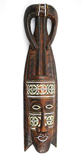 Coco Papaya Masque Africain en bois 50cm motifs colorés. Déco murale ethnique.