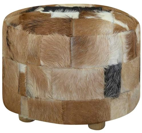 vidaXL Hocker Handgefertigt Sitzhocker Pouf Lederhocker Fellhocker Fußhocker Rundhocker Echtes Ziegenfell Rund 50x50x45cm Mehrfarbig