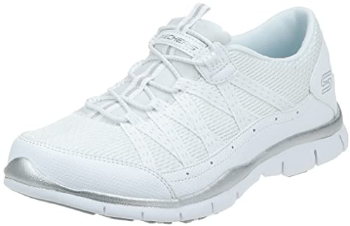 Skechers Damen Bobs-B Cute Sneaker, Blanco y Plateado, 39 EU