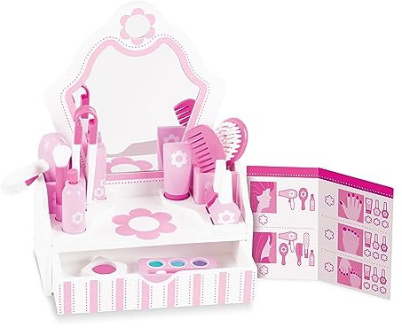 Melissa & Doug - Schönheitssalon Spielset aus Holz - 18-teiliges Set mit Schminktisch und Zubehör für fantasievolles Rollenspiel, kein echtes Make-up, für Kinder ab 3 Jahren