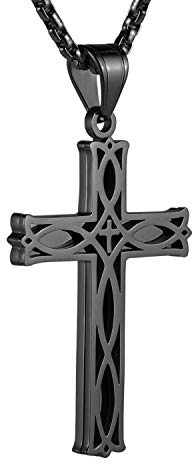 HZMAN Men's Stainless Steel Infinity Celtic Cross Irish Knot Pendant Necklace, 22+2 Link Chain