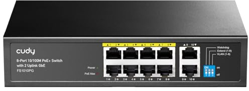 Cudy FS1010PG Switch Poe+ a 8 Porte con 2 Porte Uplink da 2 Gigabit 120 W, 8 * 10/100 Mbps Poe + @ 120 W, modalità Extend/VLAN, 802.3af/at Standard, Fanless, Watchdog, Plug And Play
