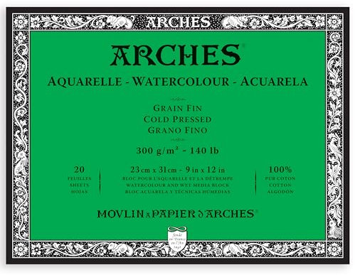 ARCHES Aquarelle, 100% fein, 300 g, geleimt, 4 l, 23 x 31 cm, 20 Blatt, naturweiß