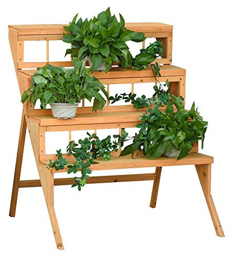 Outsunny Scaletta Portavasi in Legno con 4 Mensole, Scaffale Porta Piante da Esterno, Fioriere per Balconi Arredamento da Giardino e Casa, 90x84x106cm