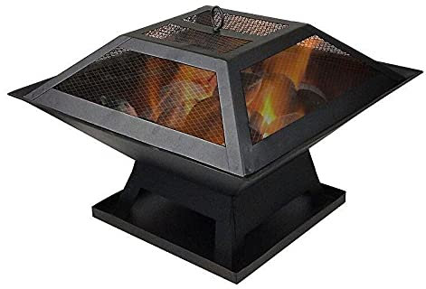 Hortus Metal Square Firepit Table Backyard Patio Garden Stove Wood Burning Fire Pit with Poker
