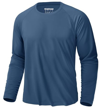KEFITEVD T-shirt herr långärmad UV-skydd UPF 50+ lätt snabbtorkande funktionell skjorta sommar surfskjorta långärmad utomhusskjorta löpartröja, Blågrå, XXL