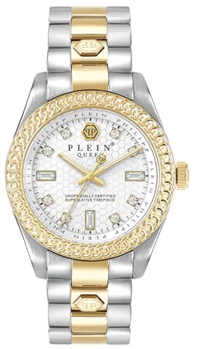 Philipp Plein Queen Collection Luxury Womens Watch Timepieces with a Two Tone Bracelet and Case Featuring a Silver Dial