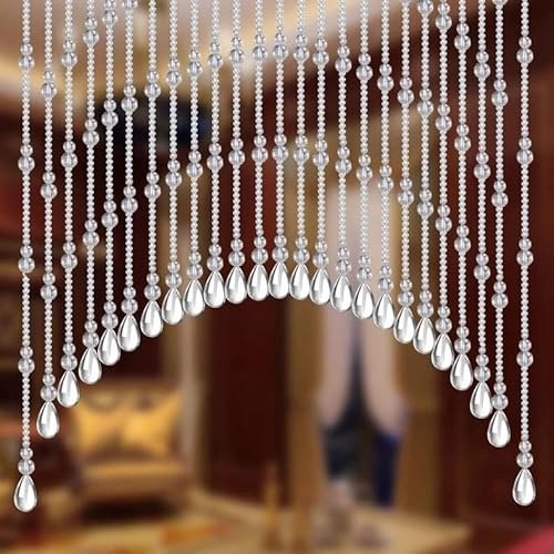 Rekelola Beaded Curtain for Doorways,Hanging Glass Clear Crystal Door Beads Curtains for Windows Room Divider Bedroom Coffee House (25 Strings White)