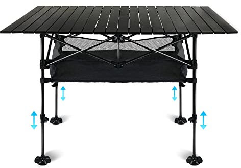 LEADALLWAY Verstellbarer höhenverstellbarer Aluminium-Campingtisch, zusammenklappbar, tragbar, Outdoor-Tisch, mit großem Aufbewahrungs-Organizer und Tragetaschen, großer Fuß Upgrade Picknicktisch
