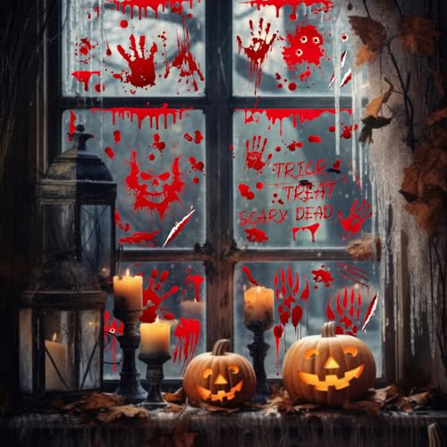 YIHELU Halloween Blutige Deko, 95PCS Aufkleber Fenster Horror Party Aufkleber Handabdruck Fußabdruck für Halloween Deko