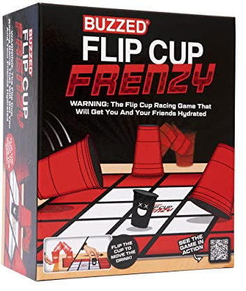 Buzzed Flip Cup Frenzy Adult Drinking Game, Party Games for Adults, Includes 1 Game Mat, 8 Flip Cups, 1 Drink Cup, and Instructions