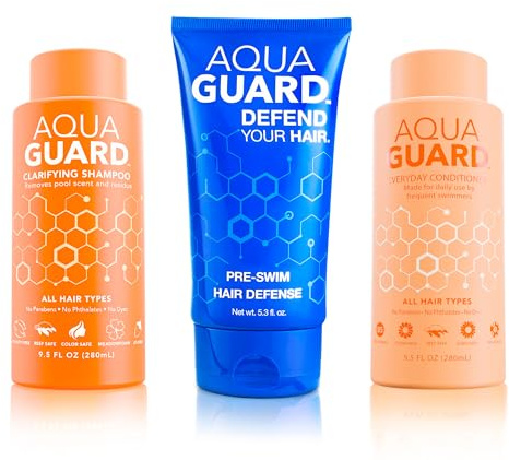 AquaGuard Pre-Swim Hair Defense, Shampoo und Conditioner Set – Haarpflege für Schwimmer. Für weiches und lebendiges Haar – frei von Parabenen und Gluten, vegan, farbsicher, Leaping Bunny-zertifiziert.