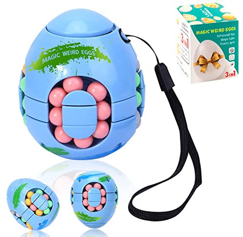 Magic Bean Rotierender Würfel, Rotierender Fingerwürfel Rotating Cube Spielzeug Kreatives Dekompression Lernspielzeug Rotierende Kleine Perlen Fingertip Zauberwürfel für Kinder Teens Erwachsene Blau